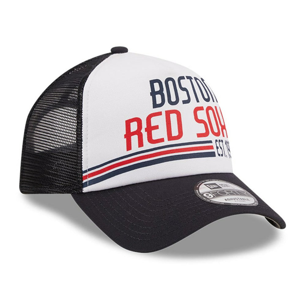 Boston Red Sox New Era Stacked A-Frame Trucker 9FORTY Adjustable Hat - White/Navy Hats