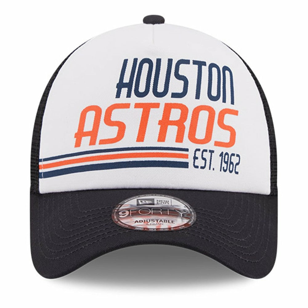 Houston Astros New Era Stacked A-Frame Trucker 9FORTY Adjustable Hat - White/Navy Hats
