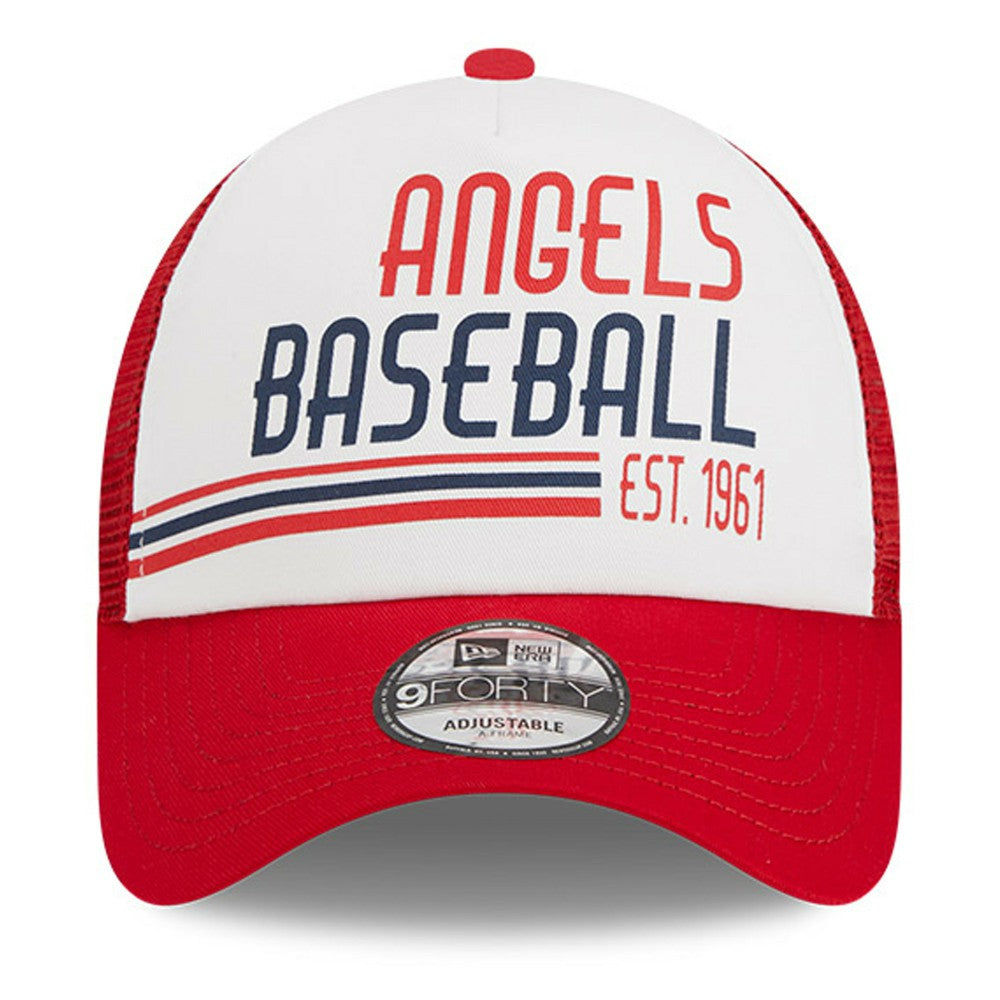 Los Angeles Angels New Era Stacked A-Frame Trucker 9FORTY Adjustable Hat - White/Red Hats