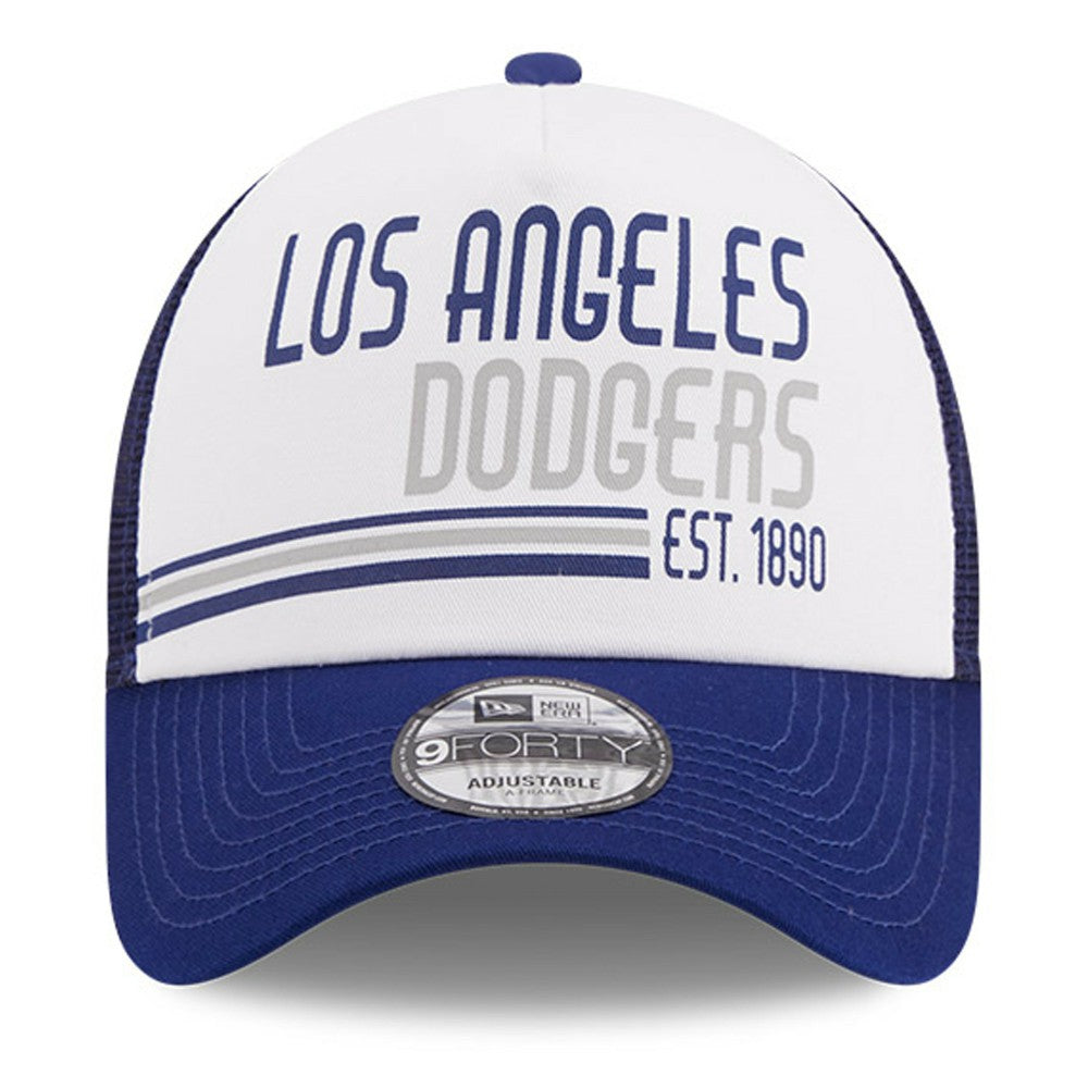 Los Angeles Dodgers New Era Stacked A-Frame Trucker 9FORTY Adjustable Hat - White/Royal Hats