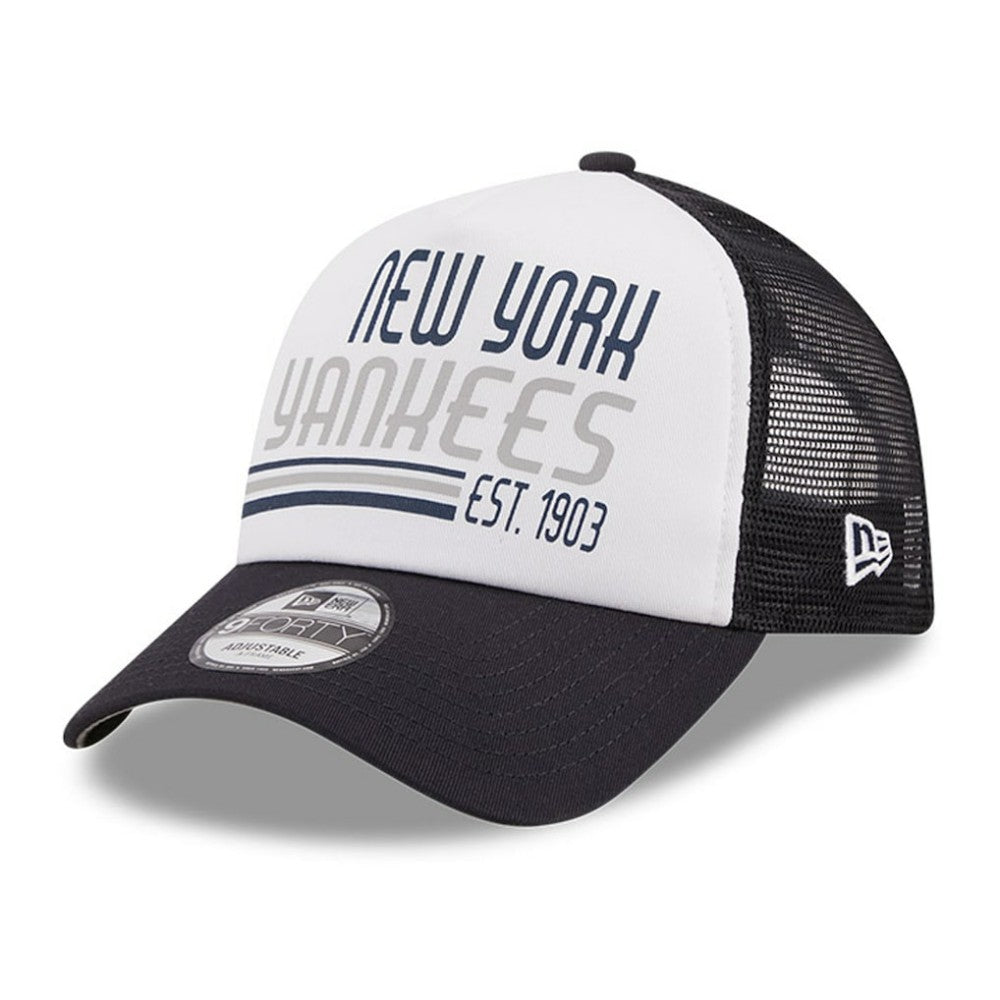 New York Yankees New Era Stacked A-Frame Trucker 9FORTY Adjustable Hat - White/Navy Hats