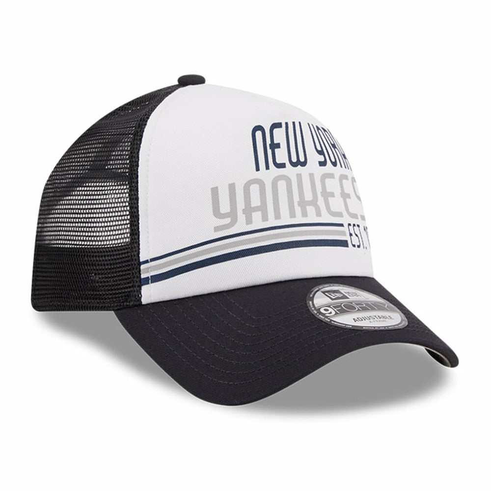 New York Yankees New Era Stacked A-Frame Trucker 9FORTY Adjustable Hat - White/Navy Hats