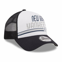 New York Yankees New Era Stacked A-Frame Trucker 9FORTY Adjustable Hat - White/Navy Hats