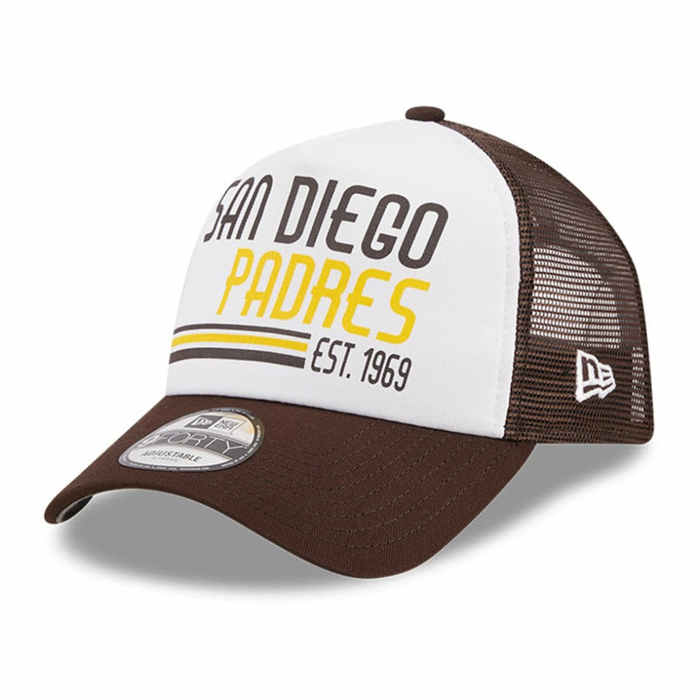 San Diego Padres New Era Stacked A-Frame Trucker 9FORTY Adjustable Hat - White/Brown Hats