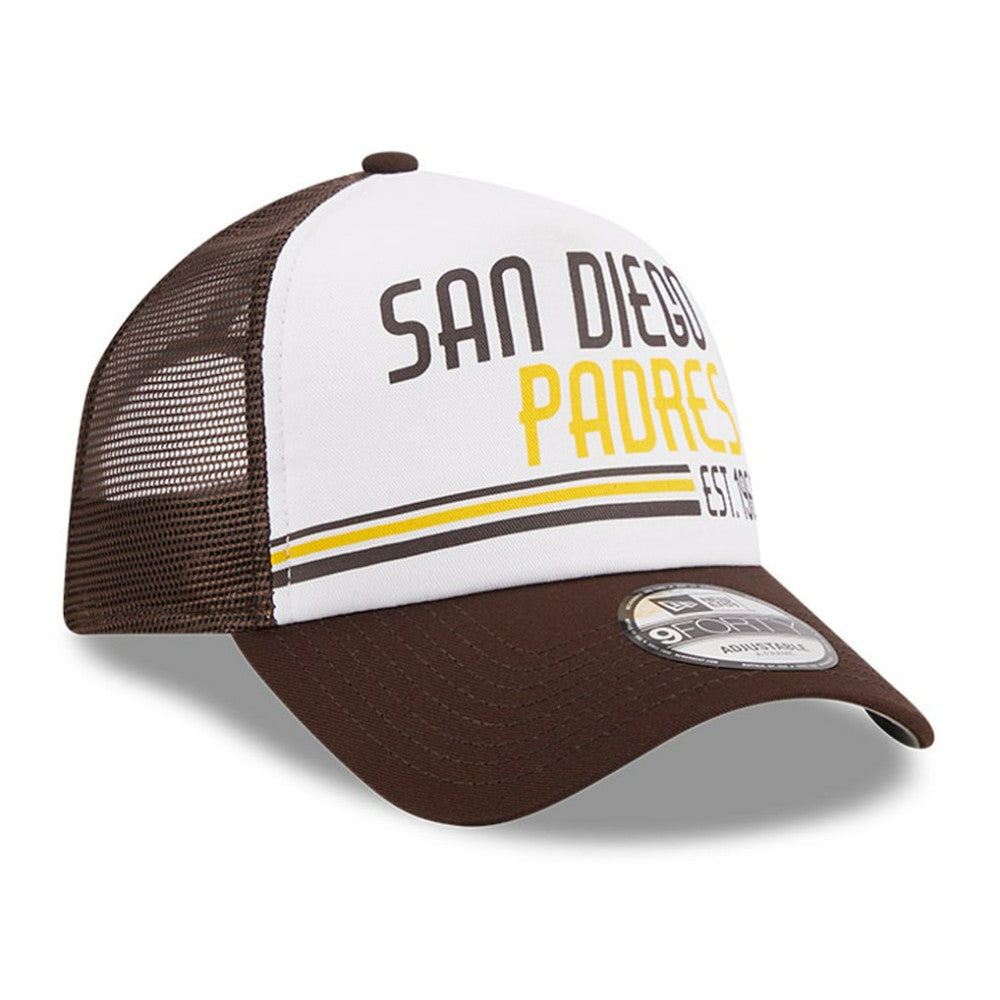San Diego Padres New Era Stacked A-Frame Trucker 9FORTY Adjustable Hat - White/Brown Hats
