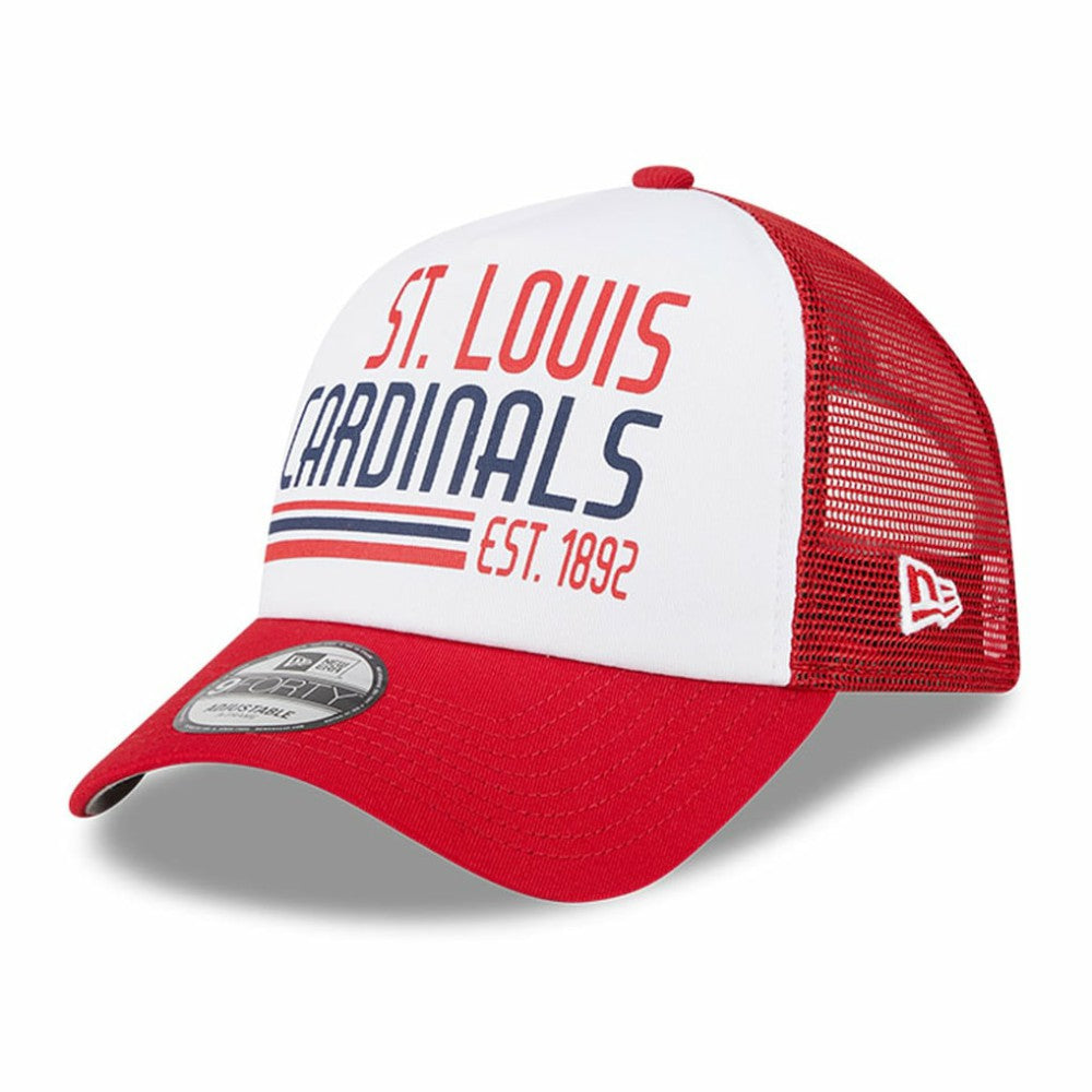 St. Louis Cardinals New Era Stacked A-Frame Trucker 9FORTY Adjustable Hat - White/Red Hats