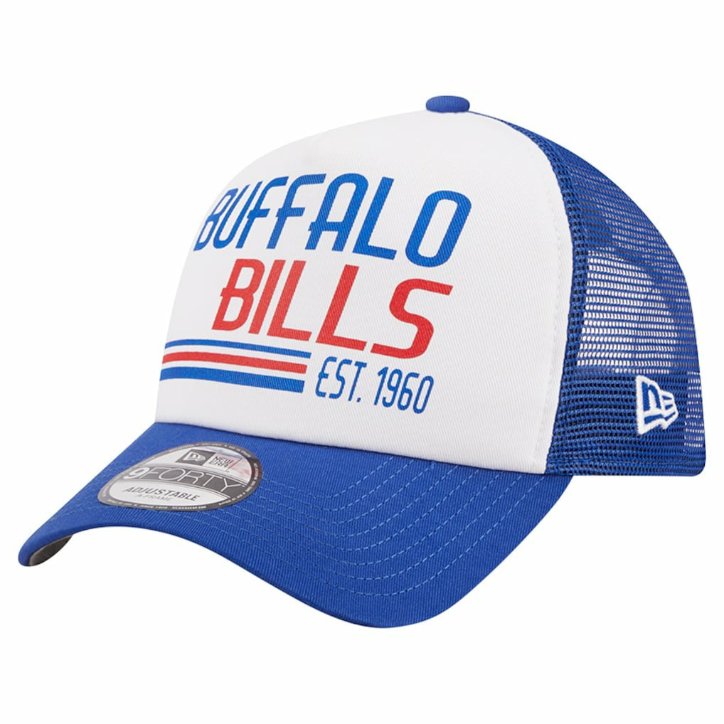 Buffalo Bills New Era Stacked A-Frame Trucker 9FORTY Adjustable Hat - White/Royal Hats