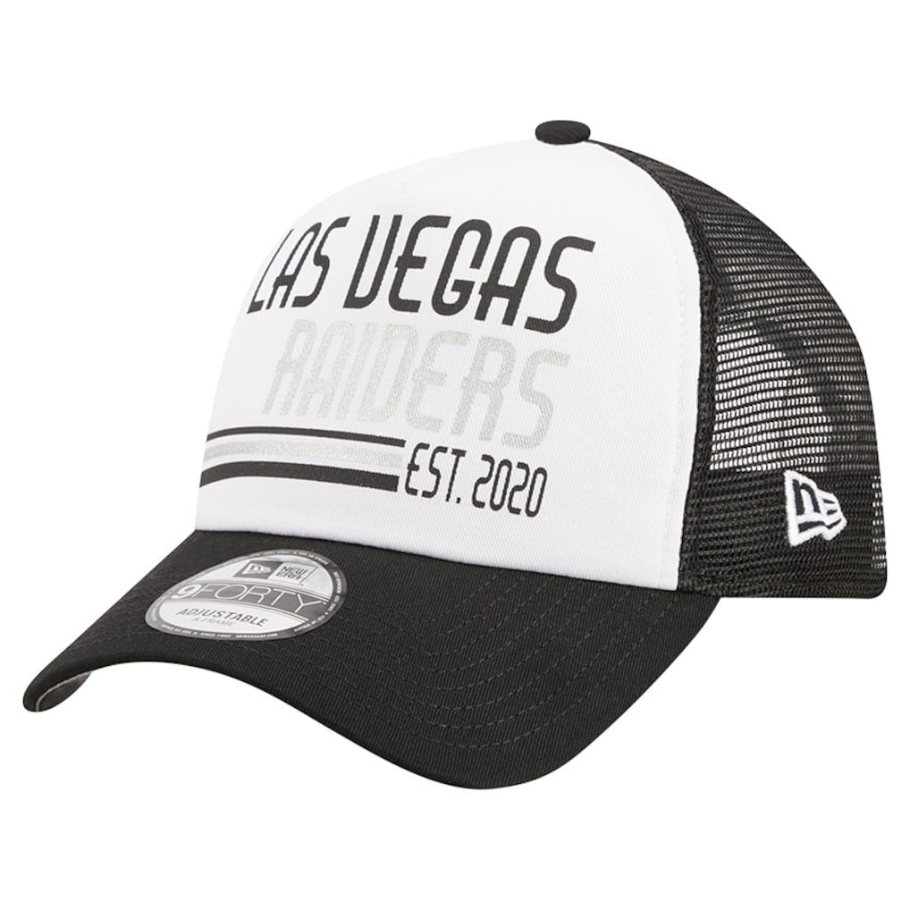 Las Vegas Raiders New Era Stacked A-Frame Trucker 9FORTY Adjustable Hat - White/Black Hats