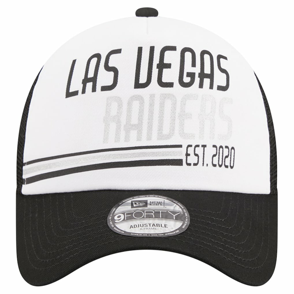 Las Vegas Raiders New Era Stacked A-Frame Trucker 9FORTY Adjustable Hat - White/Black Hats