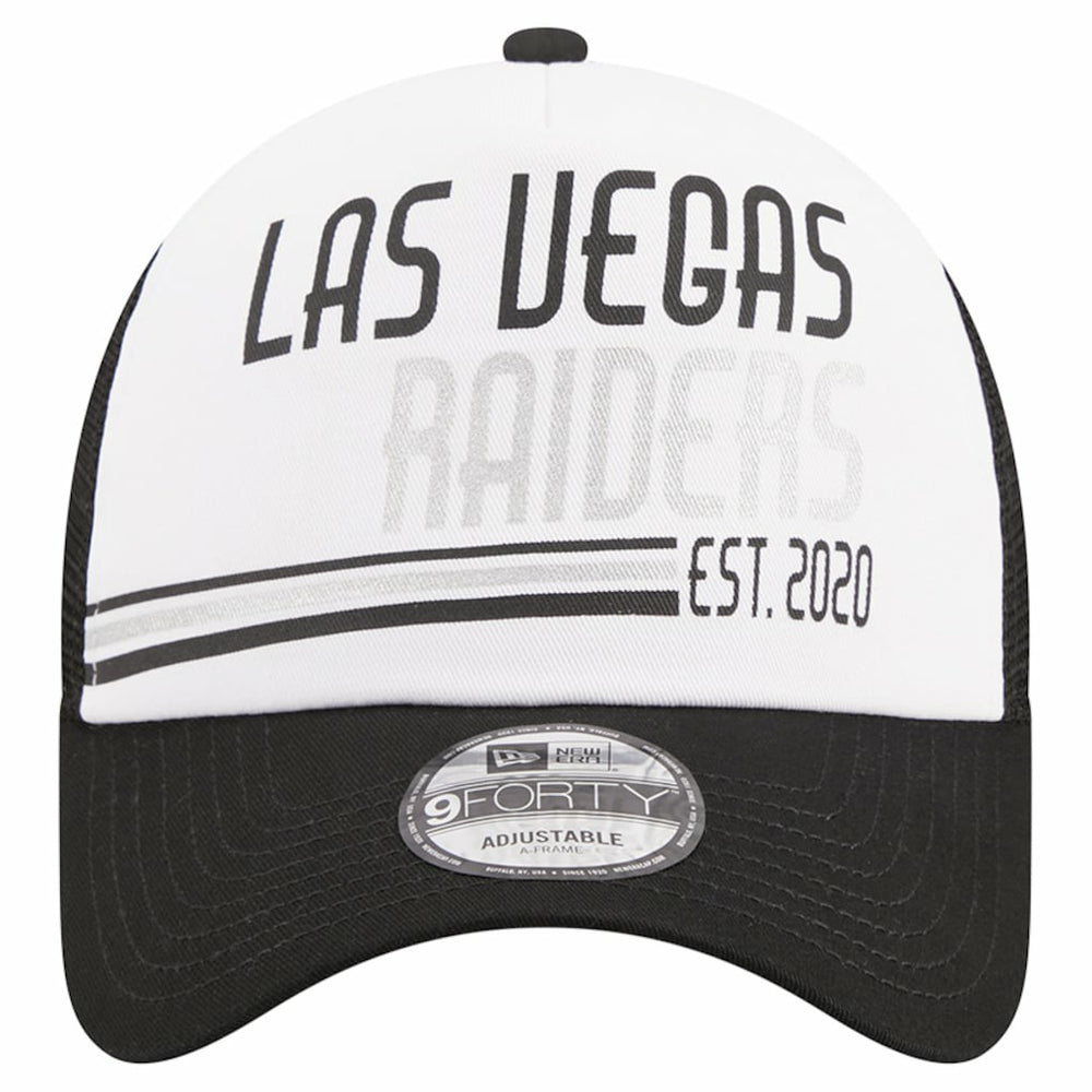 Las Vegas Raiders New Era Stacked A-Frame Trucker 9FORTY Adjustable Hat - White/Black Hats