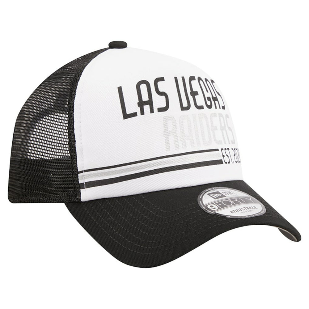 Las Vegas Raiders New Era Stacked A-Frame Trucker 9FORTY Adjustable Hat - White/Black Hats