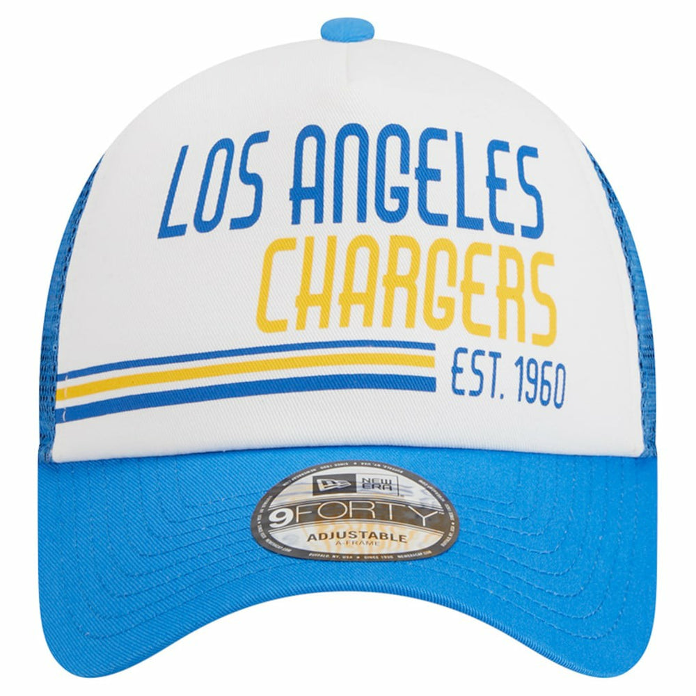 Los Angeles Chargers New Era Stacked A-Frame Trucker 9FORTY Adjustable Hat - White/Powder Blue Hats