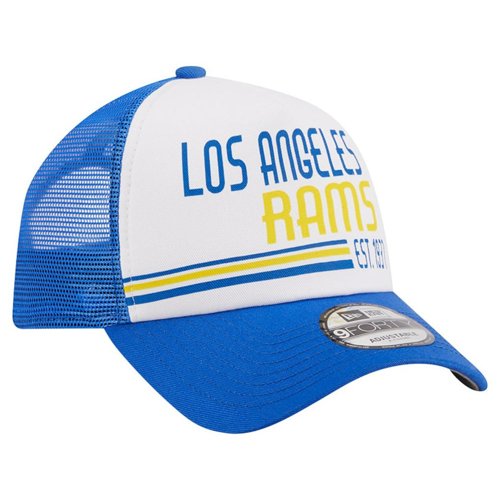 Los Angeles Rams New Era Stacked A-Frame Trucker 9FORTY Adjustable Hat - White/Royal Hats