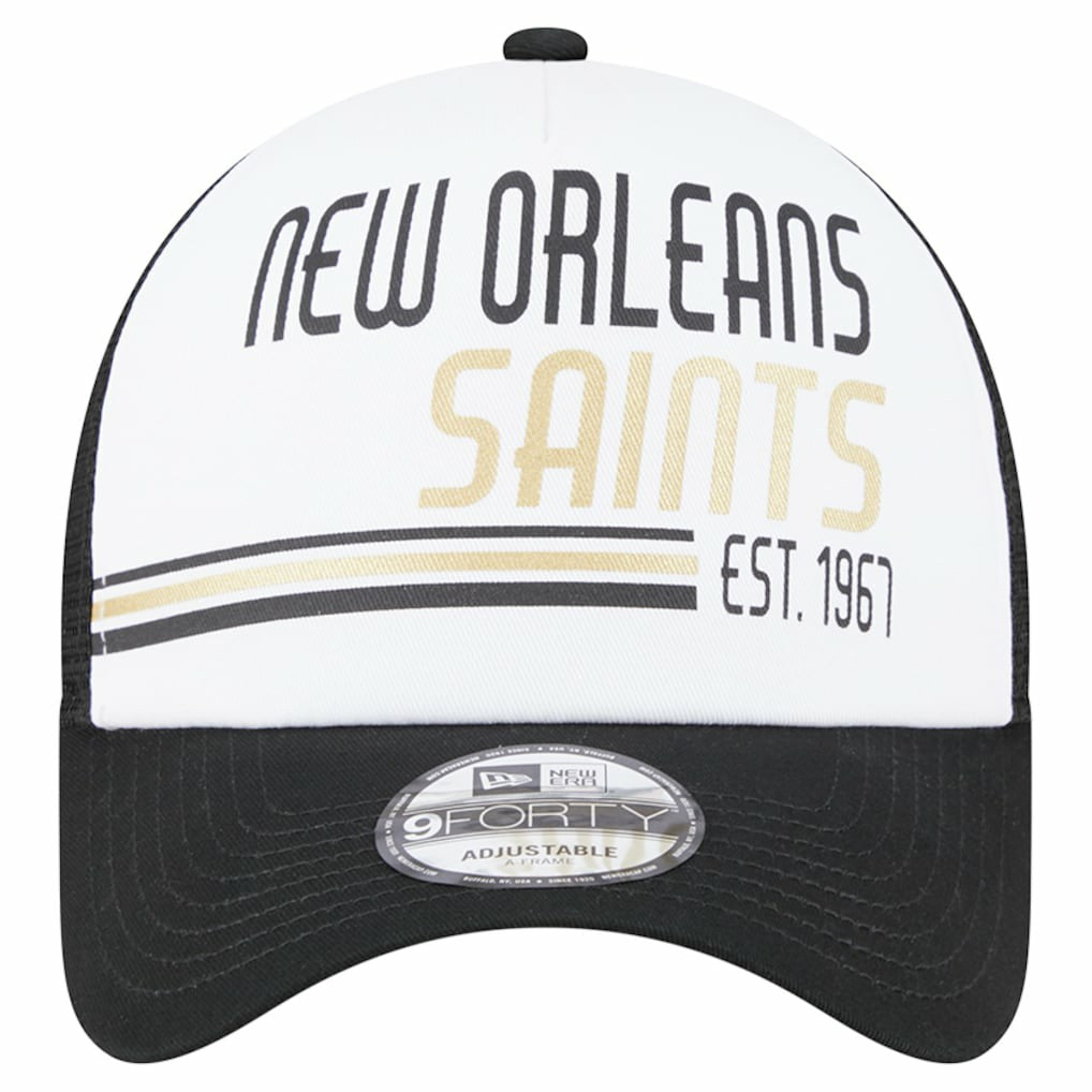 New Orleans Saints New Era Stacked A-Frame Trucker 9FORTY Adjustable Hat - White/Black Hats
