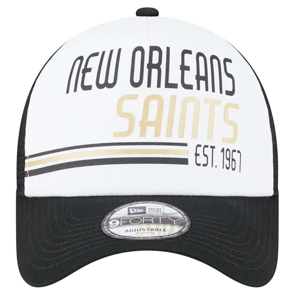 New Orleans Saints New Era Stacked A-Frame Trucker 9FORTY Adjustable Hat - White/Black Hats