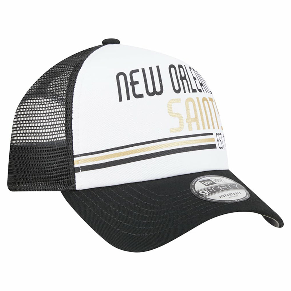 New Orleans Saints New Era Stacked A-Frame Trucker 9FORTY Adjustable Hat - White/Black Hats