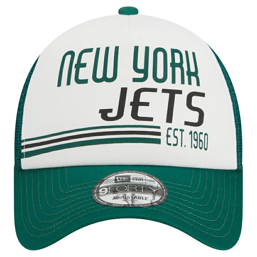 New York Jets New Era Stacked A-Frame Trucker 9FORTY Adjustable Hat - White/Green Hats