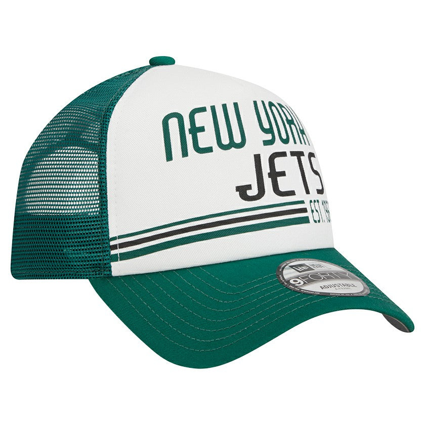 New York Jets New Era Stacked A-Frame Trucker 9FORTY Adjustable Hat - White/Green Hats