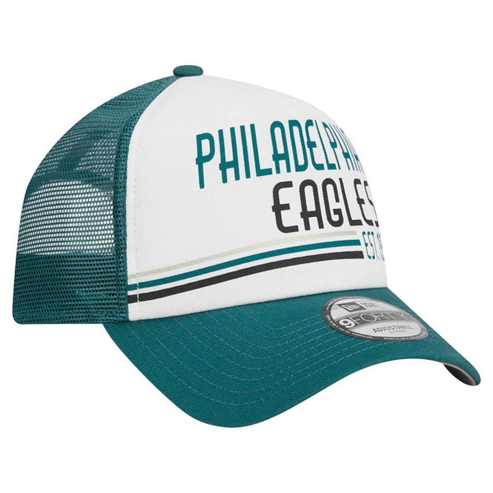 Philadelphia Eagles New Era Stacked A-Frame Trucker 9FORTY Adjustable Hat - White/Midnight Green Hats
