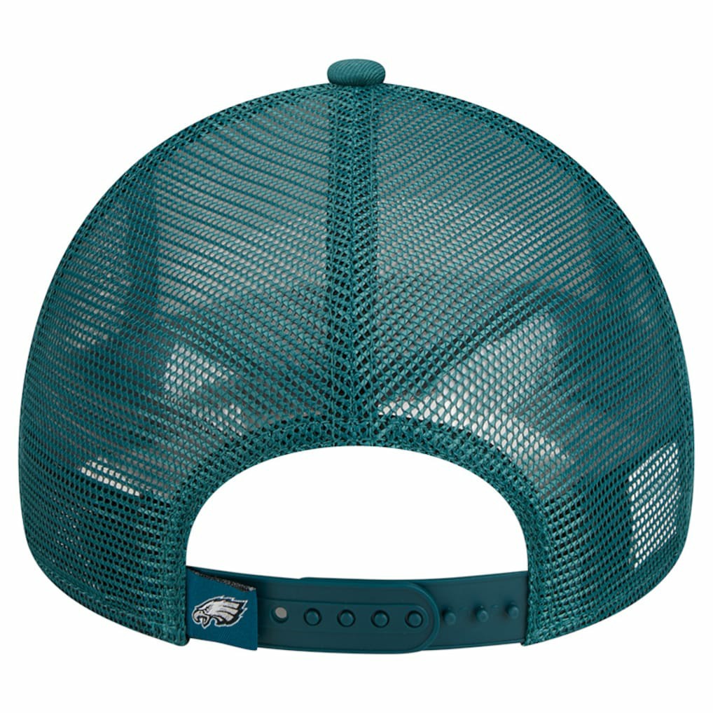 Philadelphia Eagles New Era Stacked A-Frame Trucker 9FORTY Adjustable Hat - White/Midnight Green Hats