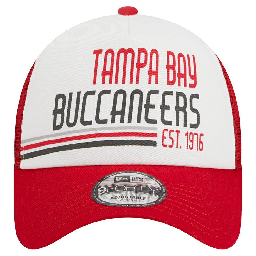 Tampa Bay Buccaneers New Era Stacked A-Frame Trucker 9FORTY Adjustable Hat - White/Red Hats