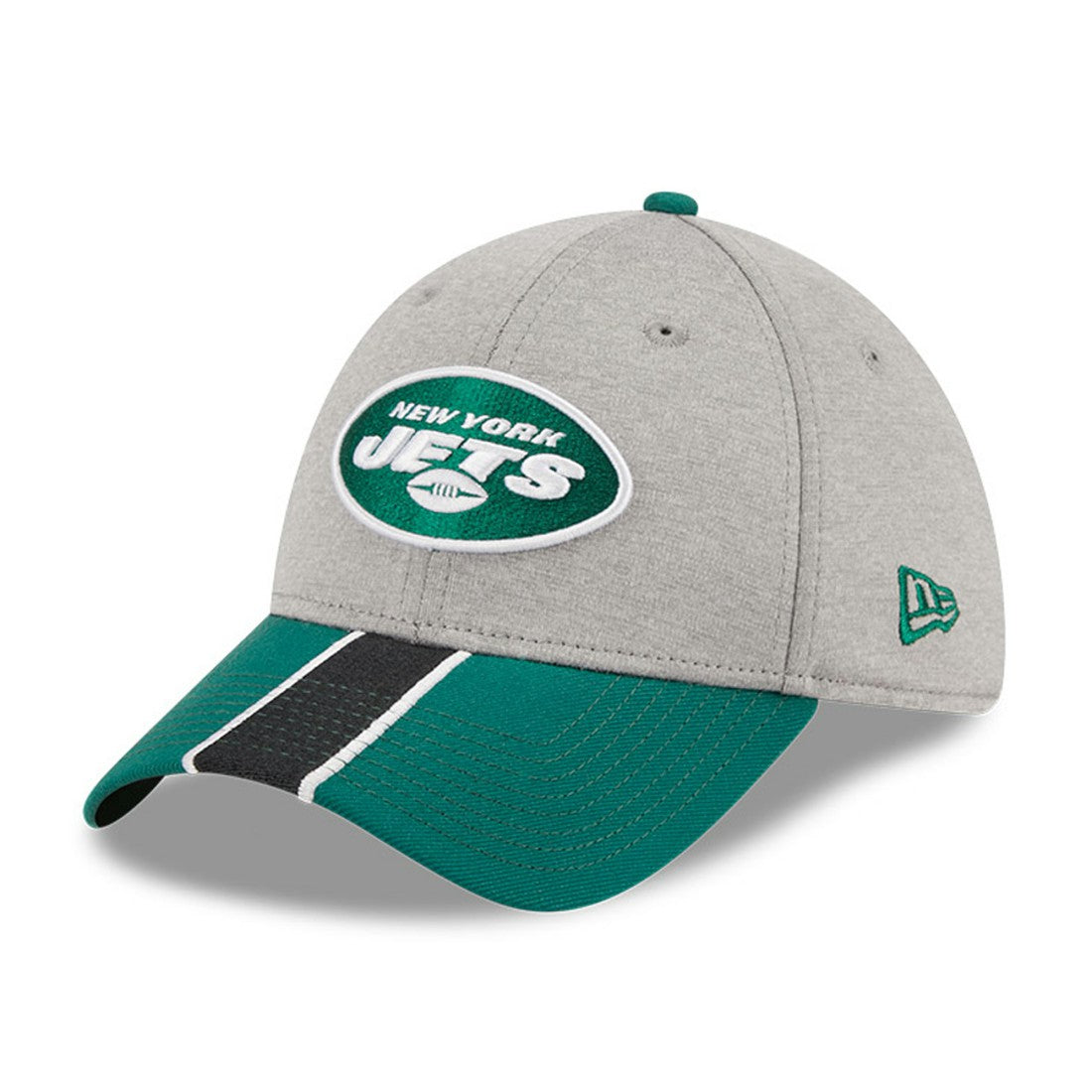 New York Jets New Era Striped 39THIRTY Flex Hat - Heather Gray/Green Hats