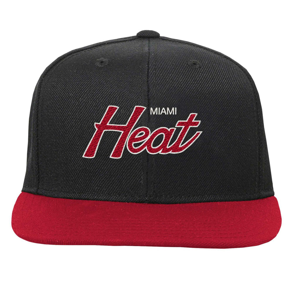 Miami Heat Youth Team Script Snapback Hat Black - Mitchell & Ness