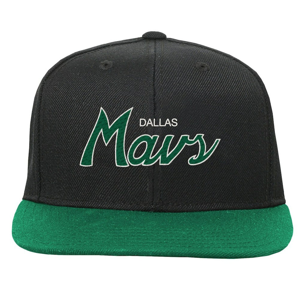 Dallas Mavericks Youth Team Script Snapback Hat Black - Mitchell & Ness