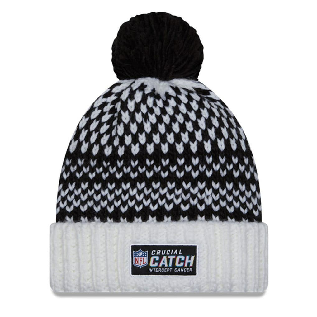 Cleveland Browns New Era Women's 2023 NFL Crucial Catch Cuffed Pom Knit Hat - Black/White Hats
