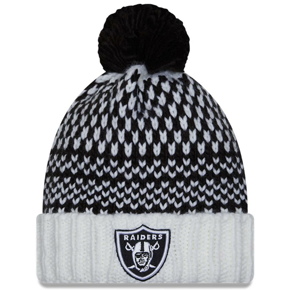 Las Vegas Raiders New Era Women's 2023 NFL Crucial Catch Cuffed Pom Knit Hat - Black/White Hats