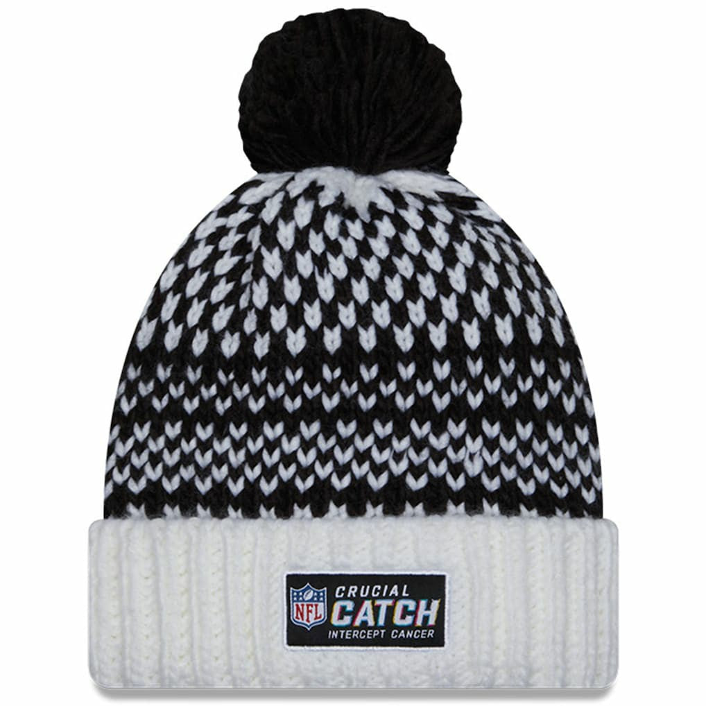 Las Vegas Raiders New Era Women's 2023 NFL Crucial Catch Cuffed Pom Knit Hat - Black/White Hats