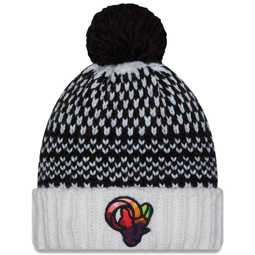 Los Angeles Rams New Era Women's 2023 NFL Crucial Catch Cuffed Pom Knit Hat - Black/White Hats