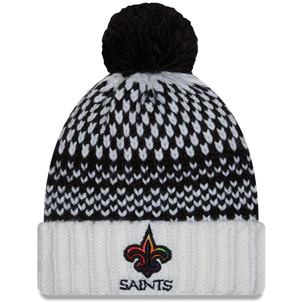 New Orleans Saints New Era Women's 2023 NFL Crucial Catch Cuffed Pom Knit Hat - Black/White Hats