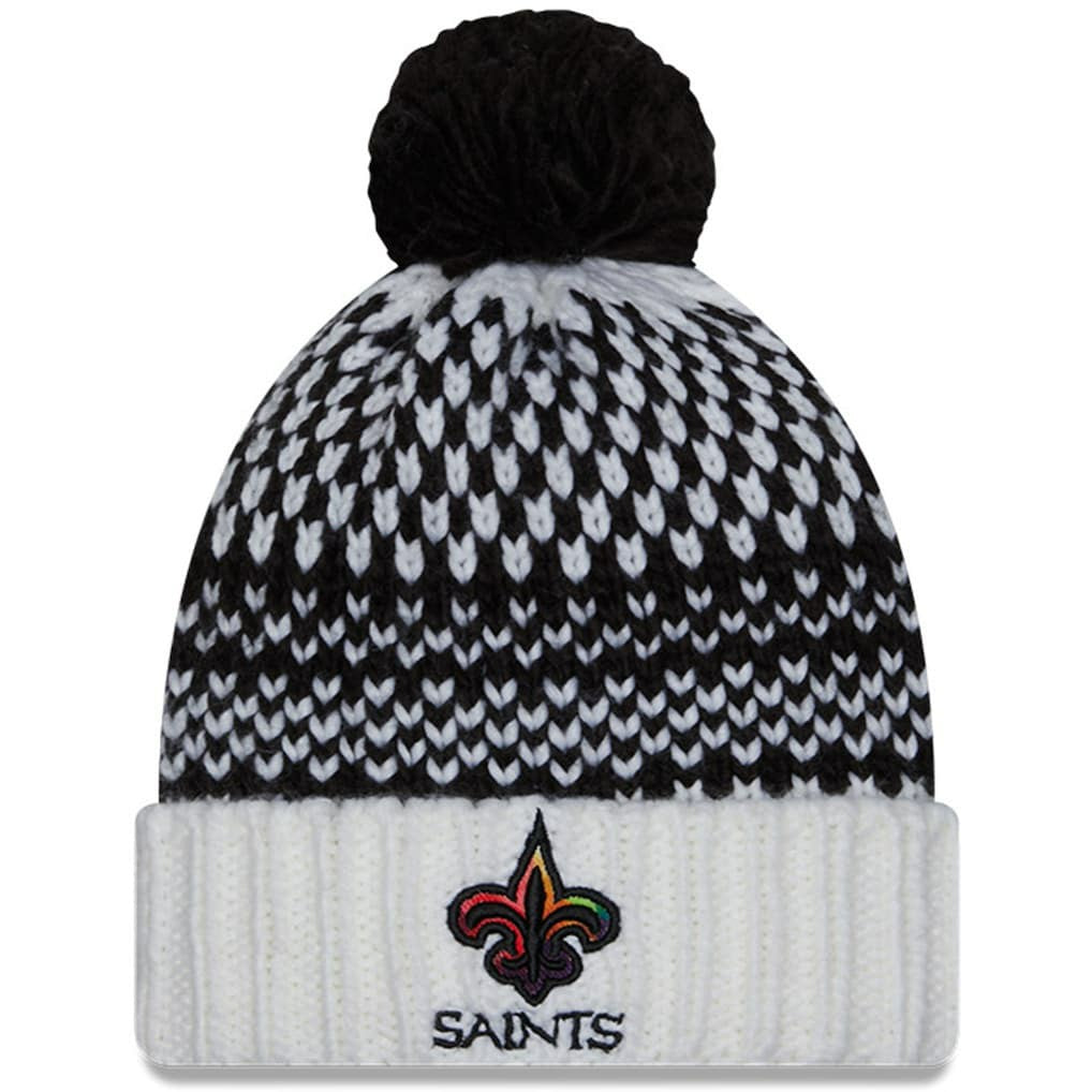New Orleans Saints New Era Women's 2023 NFL Crucial Catch Cuffed Pom Knit Hat - Black/White Hats