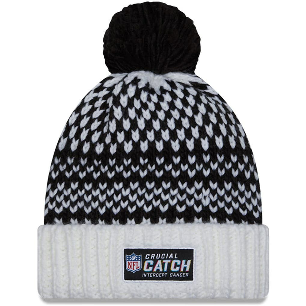New Orleans Saints New Era Women's 2023 NFL Crucial Catch Cuffed Pom Knit Hat - Black/White Hats