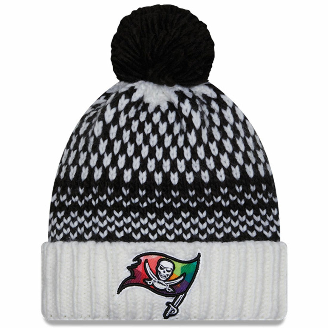 Tampa Bay Buccaneers New Era Women's 2023 NFL Crucial Catch Cuffed Pom Knit Hat - Black/White Hats