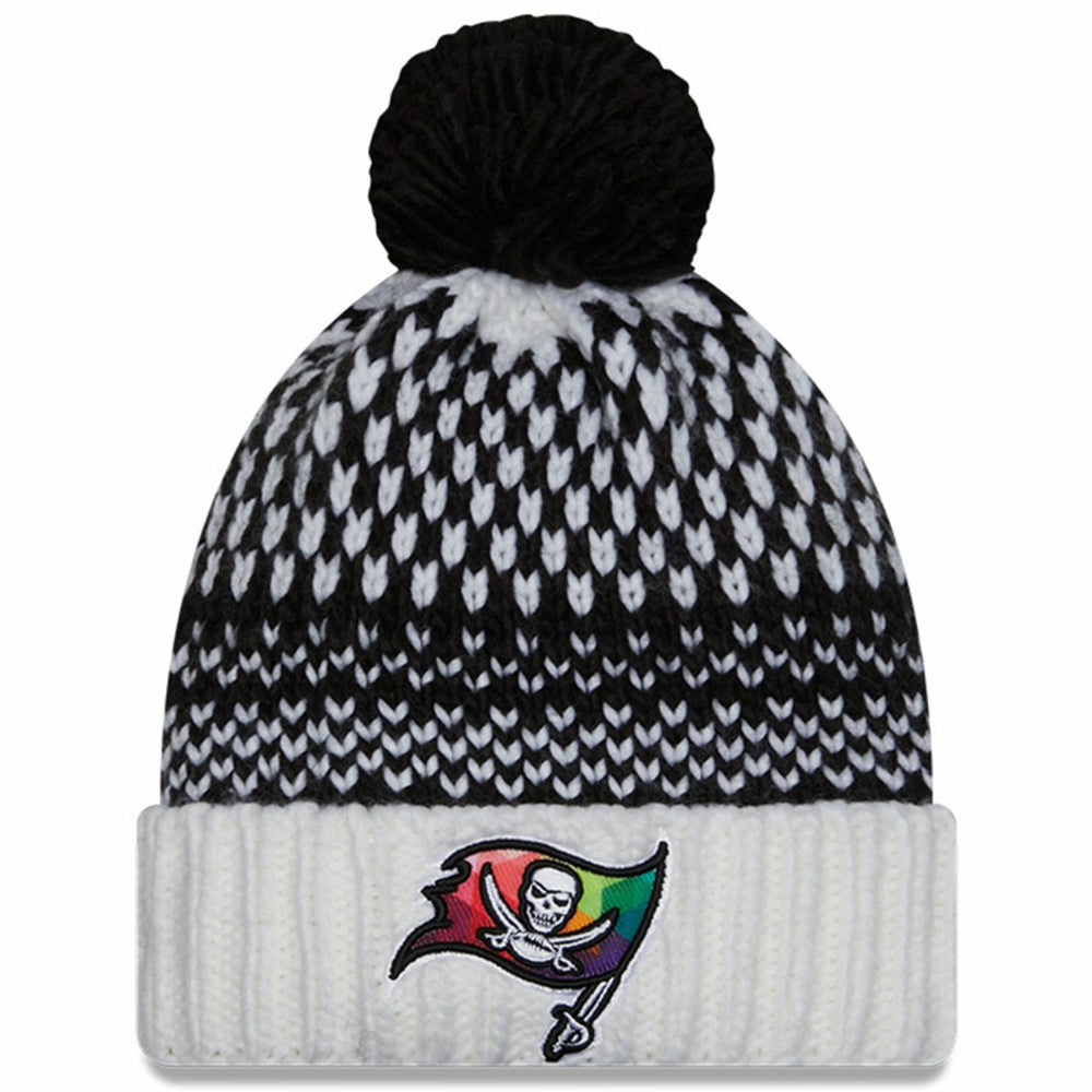 Tampa Bay Buccaneers New Era Women's 2023 NFL Crucial Catch Cuffed Pom Knit Hat - Black/White Hats