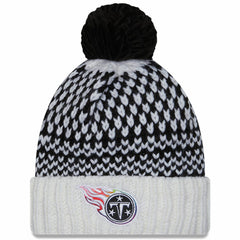 Tennessee Titans New Era Women's 2023 NFL Crucial Catch Cuffed Pom Knit Hat - Black/White Hats