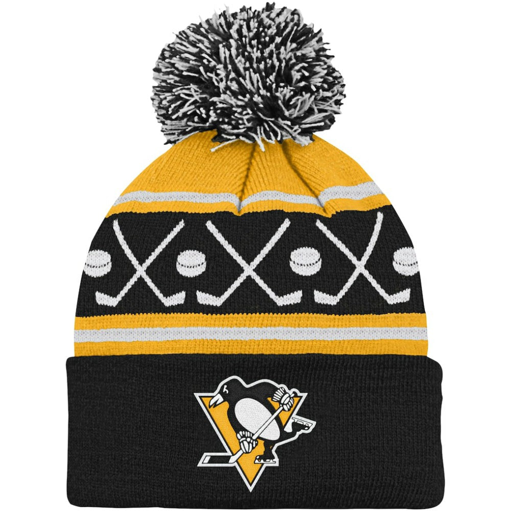 Pittsburgh Penguins Preschool Faceoff Cuffed Knit Hat with Pom - Black | US 200025324