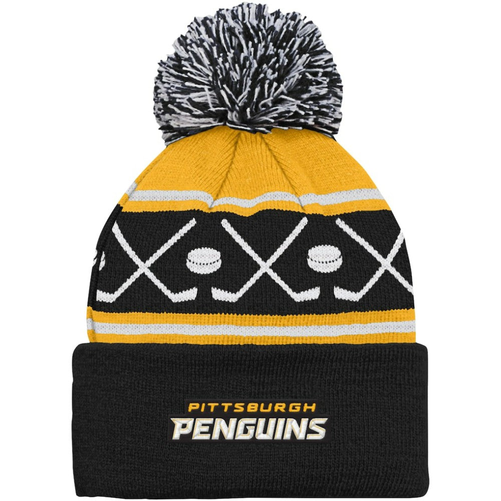 Pittsburgh Penguins Preschool Faceoff Cuffed Knit Hat with Pom - Black | US 200025324