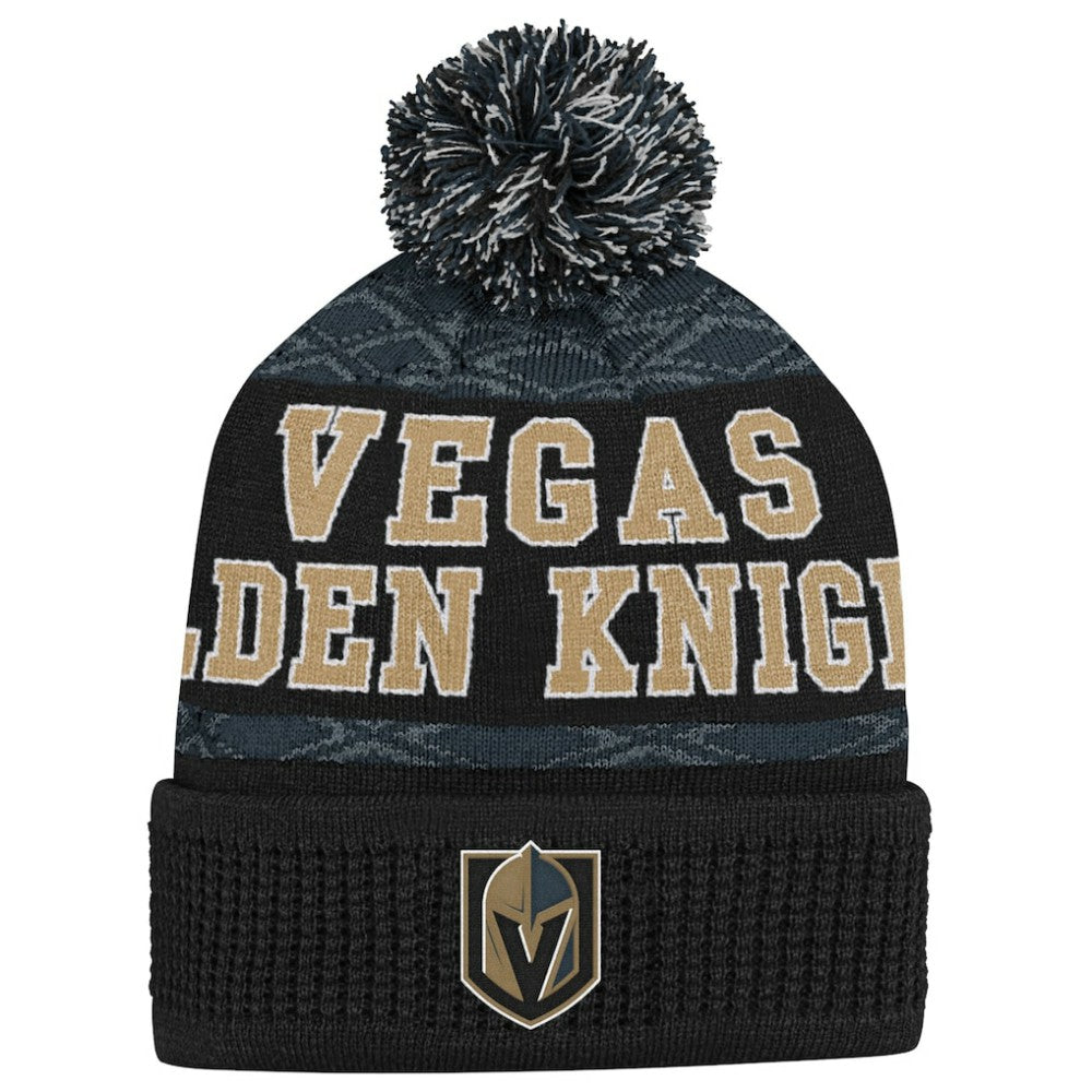 Vegas Golden Knights Youth Puck Cuffed Knit Hat with Pom - Black | US 200025337