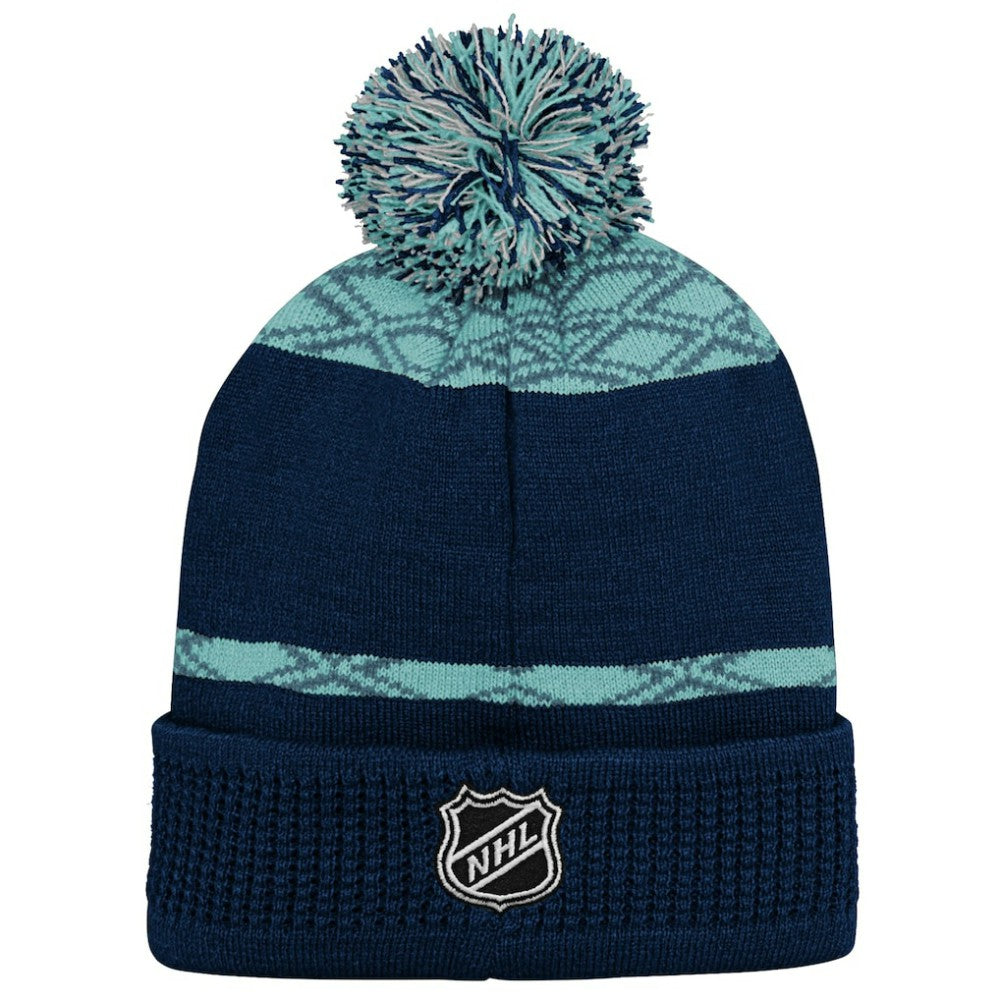 Seattle Kraken Youth Puck Cuffed Knit Hat with Pom - Deep Sea Blue | US 200025340