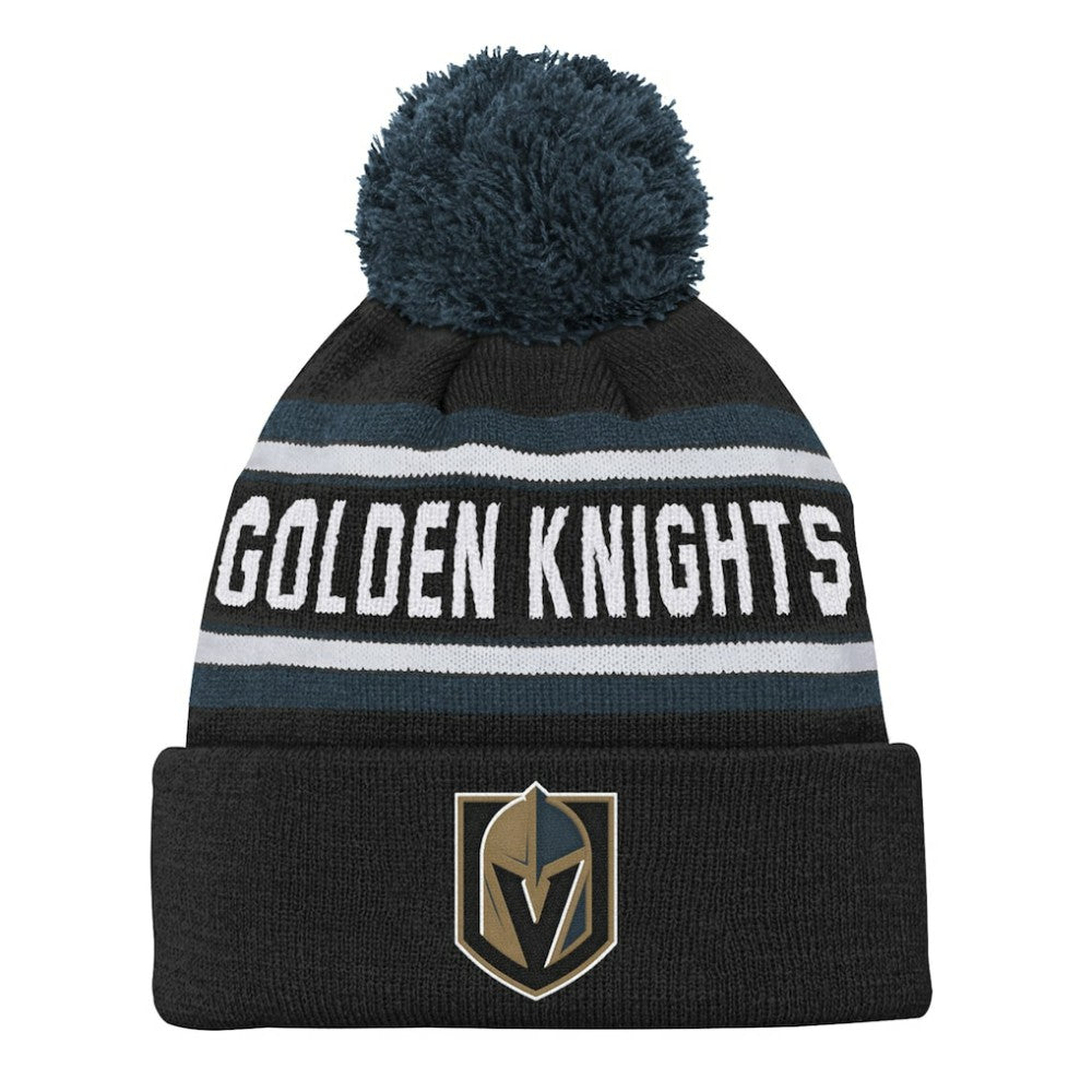 Vegas Golden Knights Youth Jacquard Cuffed Knit Hat with Pom - Black | US 200025349