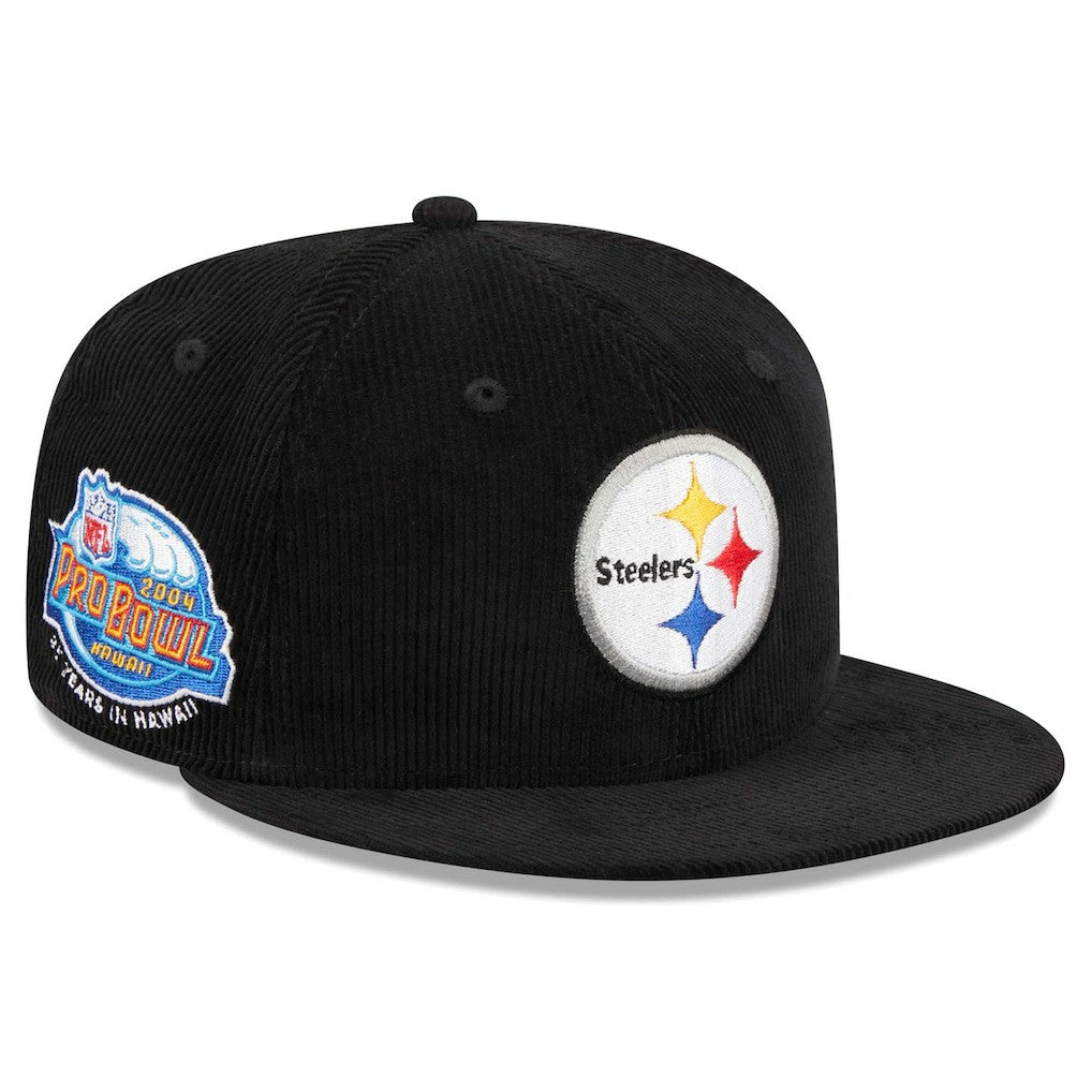 Pittsburgh Steelers New Era Throwback Cord 59FIFTY Fitted Hat - Black Hats
