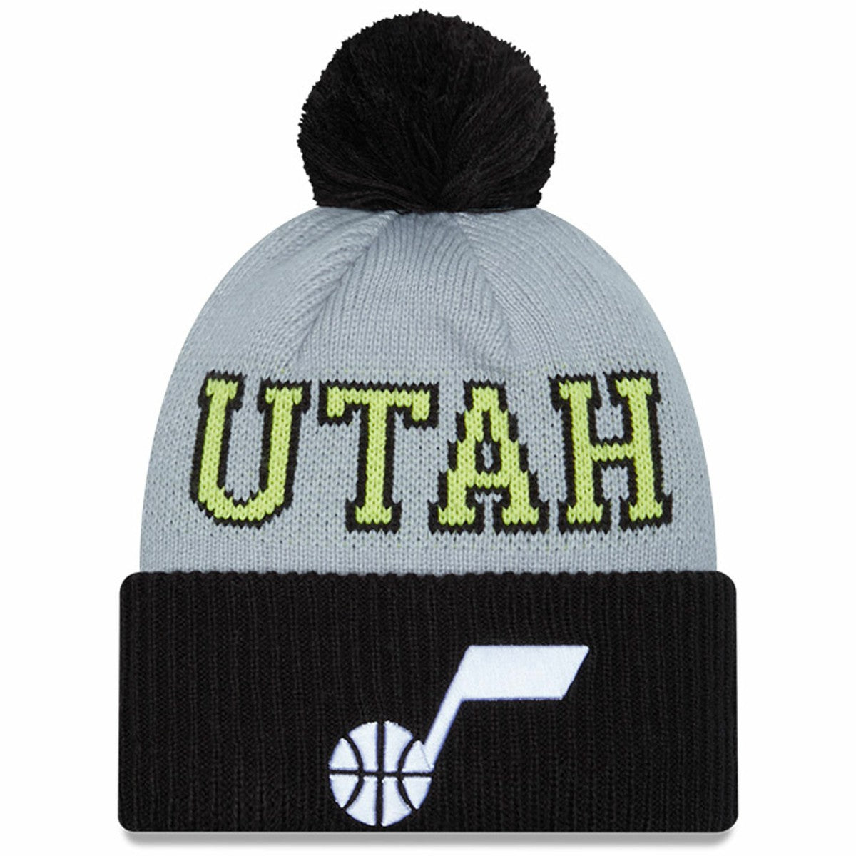 Utah Jazz Tip-Off Two-Tone Cuffed Knit Hat with Pom Black/Gray - New Era