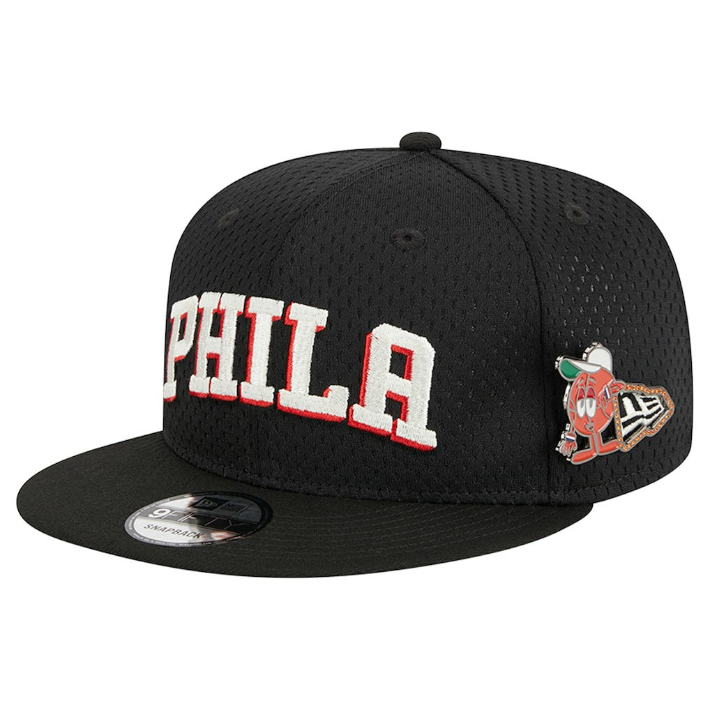 Philadelphia 76ers Post-Up Pin Mesh 9FIFTY Snapback Hat Black - New Era