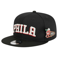 Philadelphia 76ers Post-Up Pin Mesh 9FIFTY Snapback Hat Black - New Era