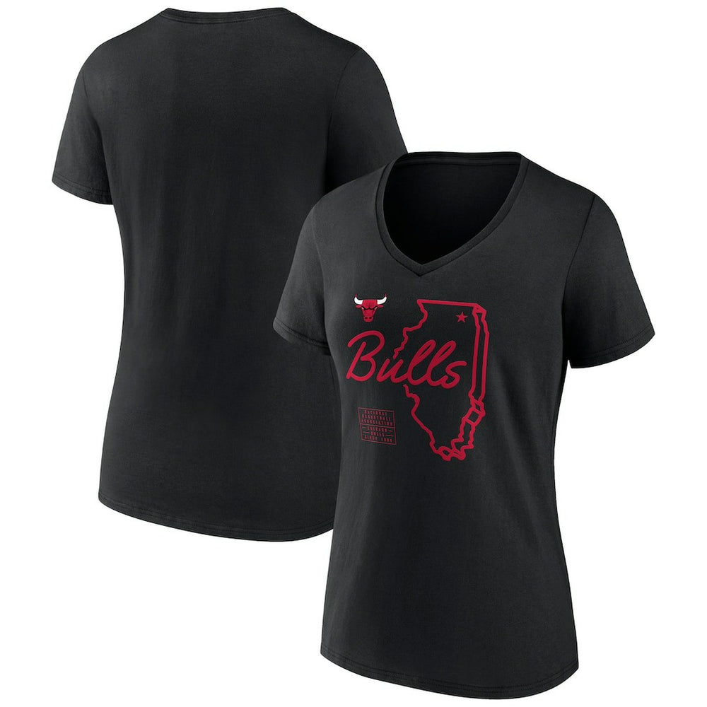 Chicago Bulls Women's Announcer V-Neck T-Shirt Black