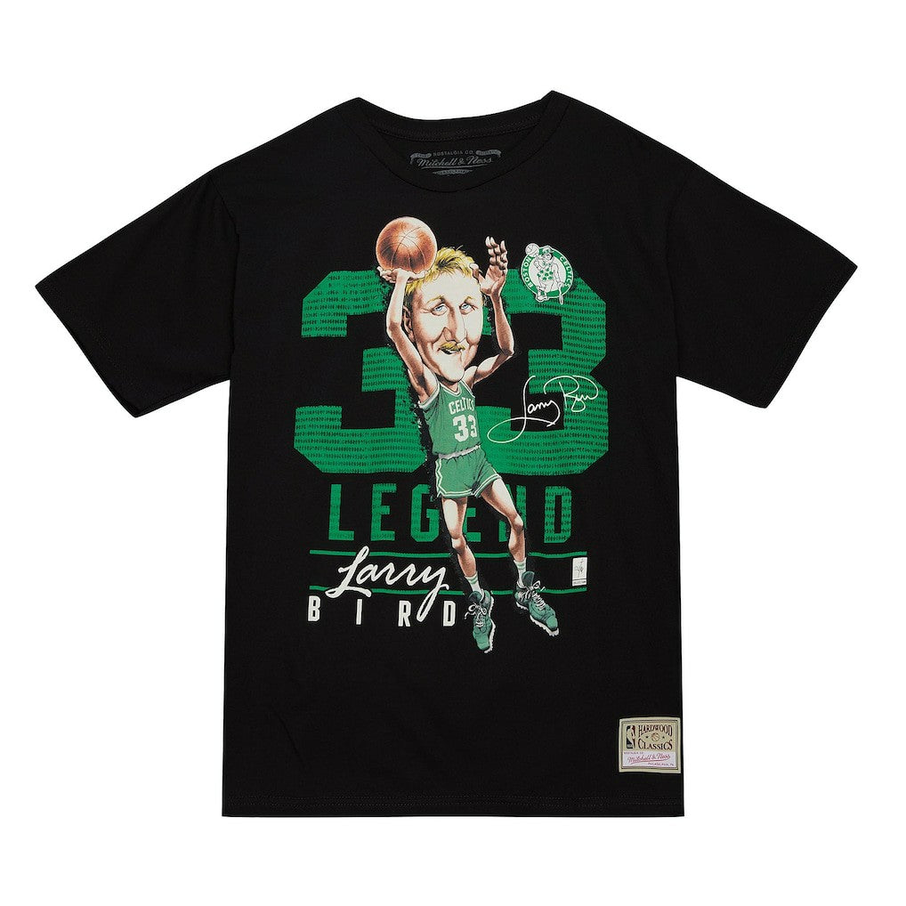 Larry Bird Boston Celtics Hardwood Classics Caricature T-Shirt Black - Mitchell & Ness