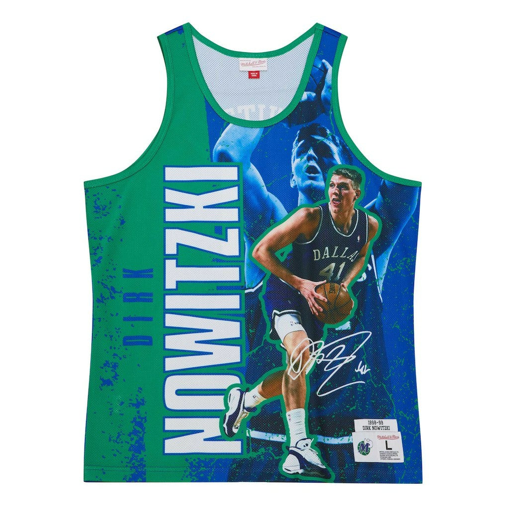 Dirk Nowitzki Dallas Mavericks Hardwood Classics Player Burst Tank Top Blue - Mitchell & Ness